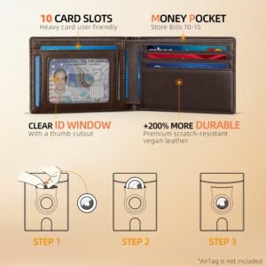RUNBOX AirTag-Wallet-Mens-Slim-RFID Blocking Wallets Leather with Bill Compartment Air Tag Bifold Card Holder Wallet Gifts for Men Dad
