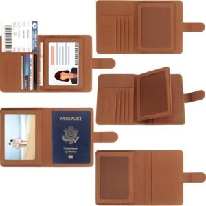 Passport Holder Pu Leather Travel Passport Wallet, RFID Waterproof Passport Cover Wallets Vacation Essentials, Passport Holder Family Travel Wallets For Men And Women (Brown)