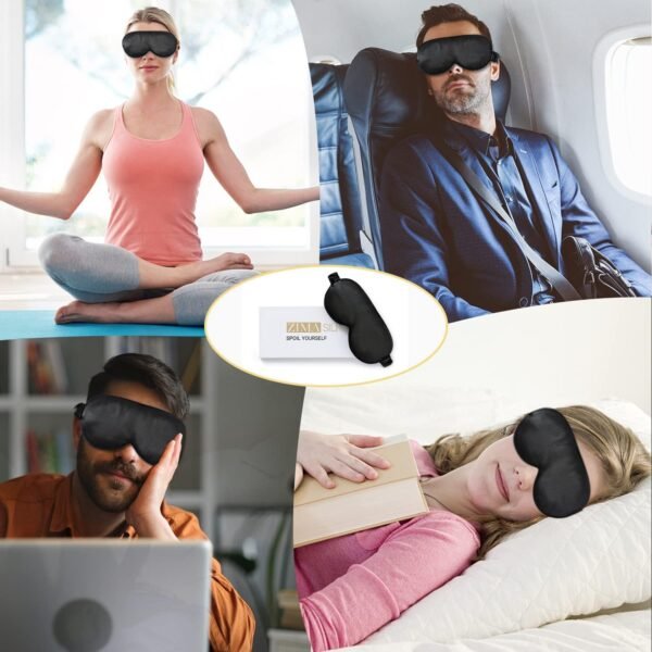 ZIMASILK Adjustable 22 Momme 100% Pure Mulberry Silk Sleep Mask, 3D Contoured Cup Eye Mask for Sleeping, Super Soft Breathable Blindfold, Perfect Blocks Light for Sleeping (Black) - Image 6
