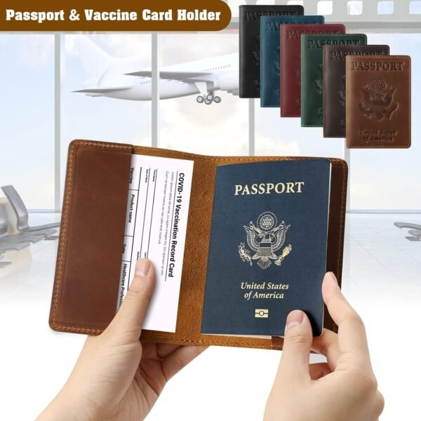 Jack&Chris Leather Passport Holder, Passport Travel Wallet Cover Case for Men Women, Leather Travel Documents Organizer Protector, JC105-Brown - Image 3