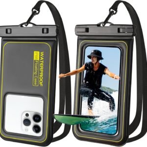 Waterproof Phone Pouch 2 Pack, IP68 Floating Waterproof Phone Case, Up to 8.3″ Dry Bag for iPhone 16 15 14 13 Pro Max Samsung S25 Ultra S24 S23, Kayak/Beach/Cruise Travel Essentials Black