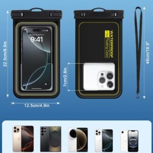 Waterproof Phone Pouch 2 Pack, IP68 Floating Waterproof Phone Case, Up to 8.3″ Dry Bag for iPhone 16 15 14 13 Pro Max Samsung S25 Ultra S24 S23, Kayak/Beach/Cruise Travel Essentials Black