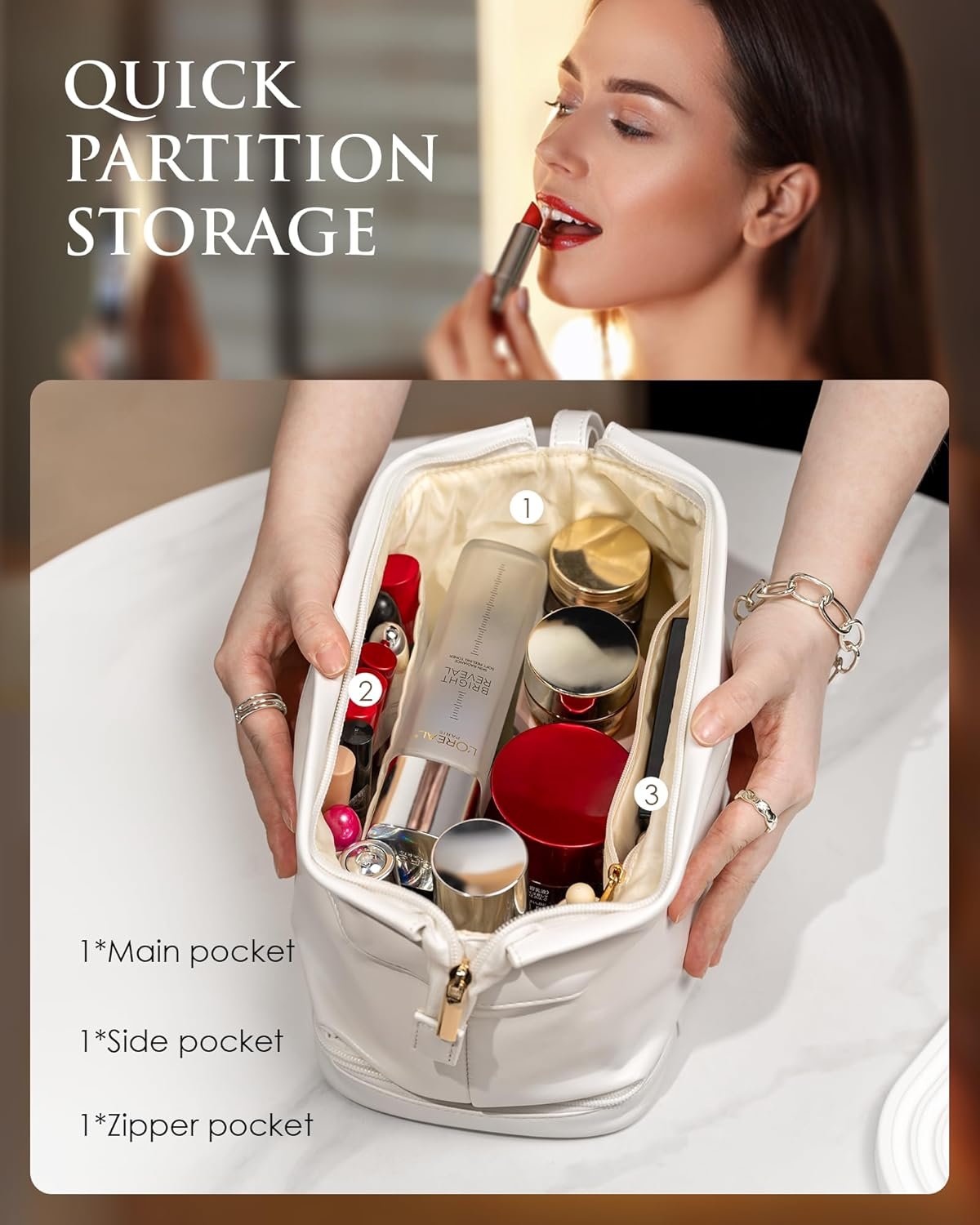 Gifts for Travelers, Personalized Makeup Bag, Monogrammed Gifts, Initial Double Layer Cosmetic Bag with Makeup Brush Organizer, Travel Toiletry Bag, Gifts for Female Mom, Teen Girl Gifts - Image 3