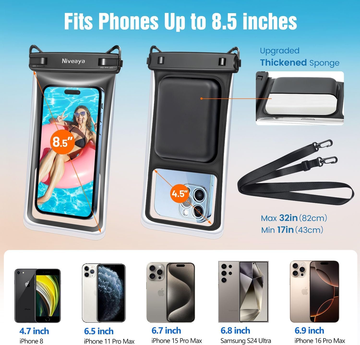 Niveaya Floating Waterproof Phone Pouch - 2 Pack Waterproof Dry Bag Case-Up to 8.5", Waterproof Phone Case with Adjustable Lanyard, Vacation Beach Swimming Pool Kayak Cruise Travel Essentials - Image 7