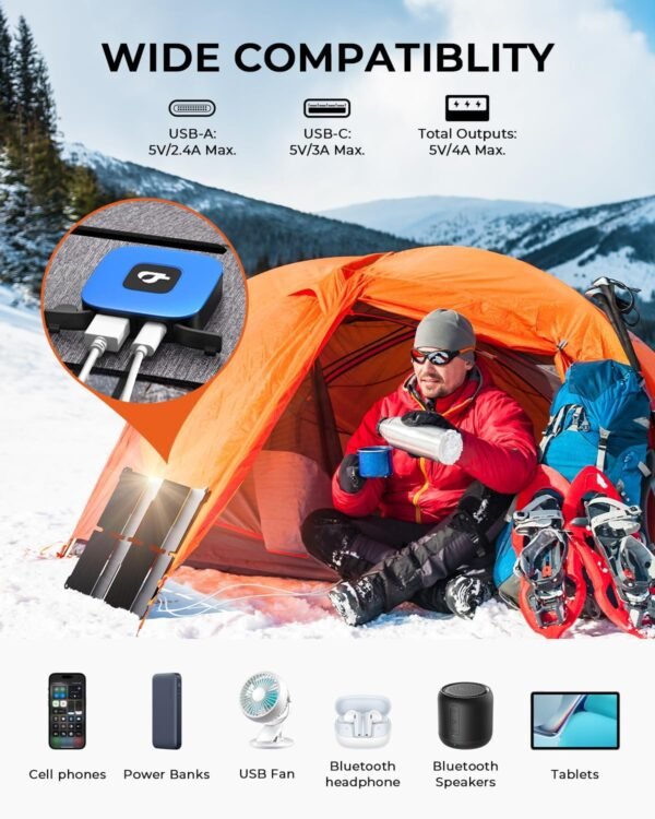 [Pocket-Size]BigBlue Portable 25W Solar Panel Charger, Folding Solar Charger with USB-A and USB-C Ports, IP68 Waterproof Solar Panel for Backpacking Compatible with Cellphones, Tablets, Power Bank etc - Image 3