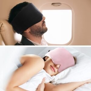 FRESHME Cotton Sleep Mask Blackout – Handmade Eye Mask for Sleeping Eye Shade Cover Sleep Mask for Women Men Girl Soft and Breathable Adjustable Blinder Light Blocking Pink Airplane with Travel Pouch