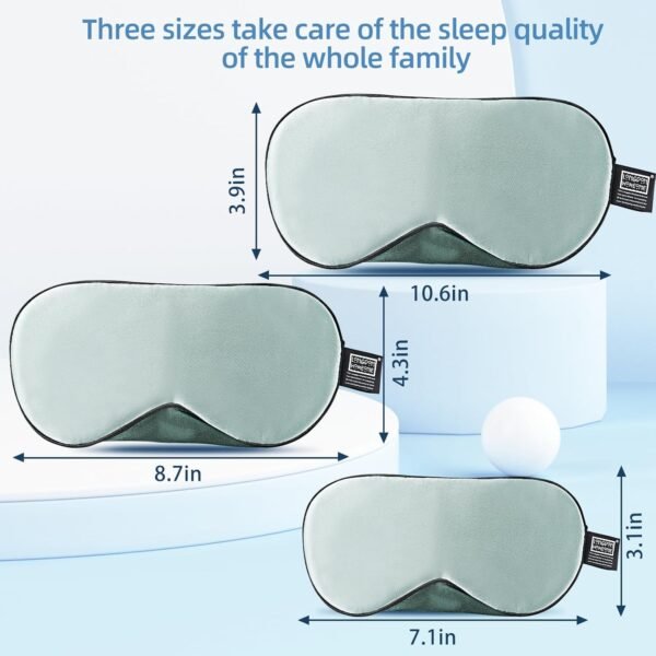 Sleep Mask, 1 Pack 100% Real Natural Pure Silk Eye Masks with Elastic Adjusting Strap, Mulberry Silk Eye Sleep Shade Cover for 3 Sizes (Green, Small 7.1''x3.1'') - Image 2