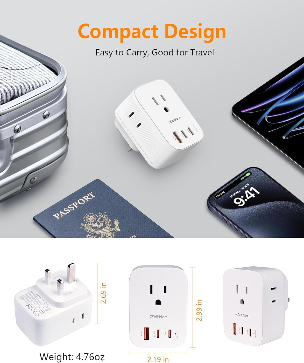 UK Travel Plug Adapter (2 Pack), Type G Plug Adapter with 30W GaN Fast Charger, 3 AC Outlets, 2 USB-C & 1 USB-A Ports, Surge Protection, Power Adapter for UK, Ireland, Singapore, Hong Kong & More - Image 5