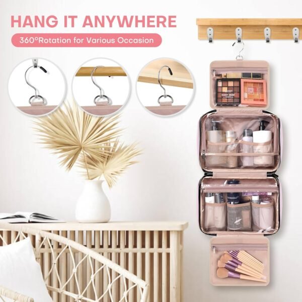 Travel Size Toiletry Bag for Women, Portable Cosmetic Bag with Hanging Hook, Travel Essentials Water-resistant Makeup Organizer for Accessories, Shampoo, Full-size Container, Toiletries - Image 4
