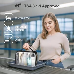 PACKISM TSA Approved Toiletry Bag, 2 Pack Clear Makeup Bags with Handle Large Opening, Clear Toiletry Bag Fit Carry-on Travel Essential, Travel Bags for Toiletries, Laurel Green