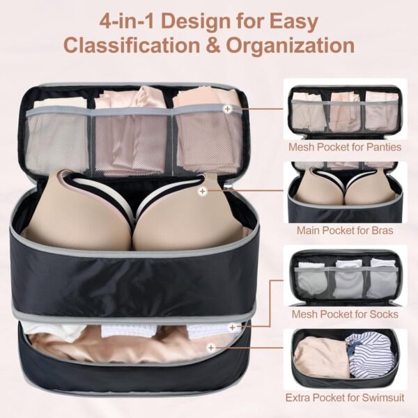 Cambond Travel Underwear Organizer Bag - 4-in-1 Double Layer Lightweight Bra Organizer, Portable Expandable Compression Packing Cubes Travel Packing Organizers, Underwear Storage Bag for Women - Image 3