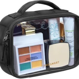 BAGSMART Clear TSA-Approved Toiletry Bag, Large Opening Quart Sized Makeup Bag with Handle, Double Zipper, Clear Cosmetic Organizer for Women