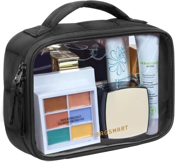 BAGSMART Clear TSA-Approved Toiletry Bag, Large Opening Quart Sized Makeup Bag with Handle, Double Zipper, Clear Cosmetic Organizer for Women