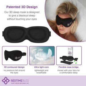 Sleep Mask | Eye Mask for Sleeping Men/Women Better Than Silk Our Luxury Blackout Contoured Eye Masks are Comfortable – This Sleeping mask Set Includes Carry Pouch and Ear Plugs (No Scent)