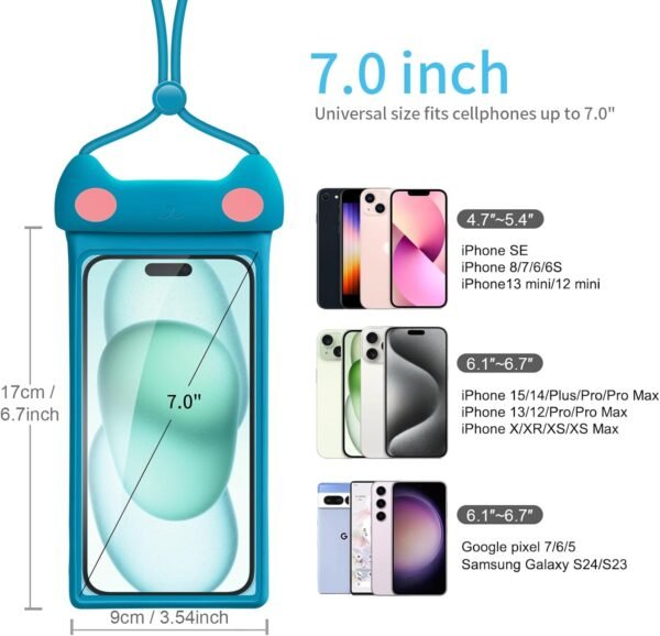 wellhouse Waterproof Phone Pouch, Waterproof Phone Case for iPhone 16 15 14 13 Pro Max XS Samsung, IPX8 3D Cellphone Dry Bag Beach Essentials -Kitten Blue - Image 3