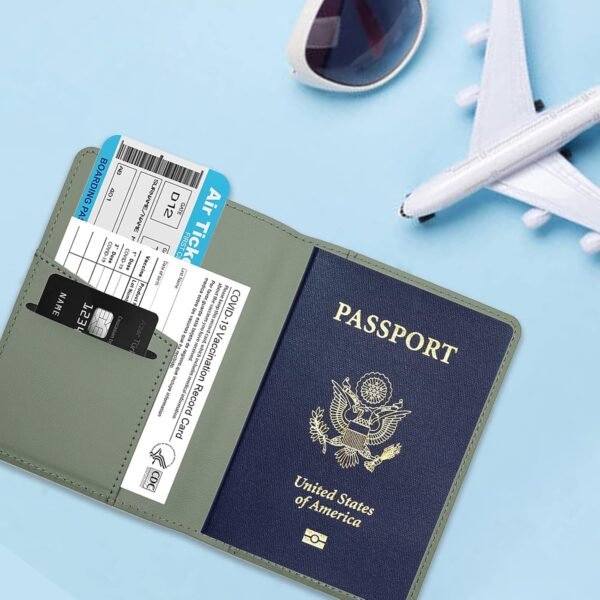 Deziliao Passport Holder,Passport Holder Card Slots, Passport and Vaccine Card Holder Combo, Cute Passport cover for Women and Men, with Waterproof Rfid Blocking, Passport Travel Wallet(Moss green) - Image 5