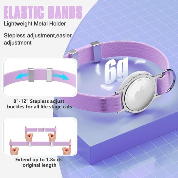 AirTag Cat Collar, Ultra Elastic Cat Tracker Collar, Airtag Holder Compatible with Apple Air Tag, [Lightweight & Scratch Resistant] Adjustable Stepless GPS Pet Collar for Cats Kittens (Purple) - Image 5