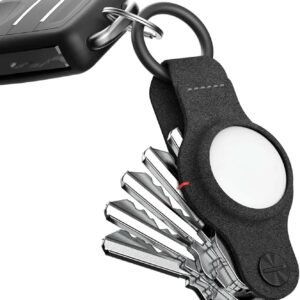 KeySmart AirTag Keychain Key Holder, Compatible with Apple AirTag Holder, Key Organizer Keychains, Case for Air Tag Key Chain, Key Ring – (Up to 5 Keys, Black Vegan Leather, Air Tags Not Included)