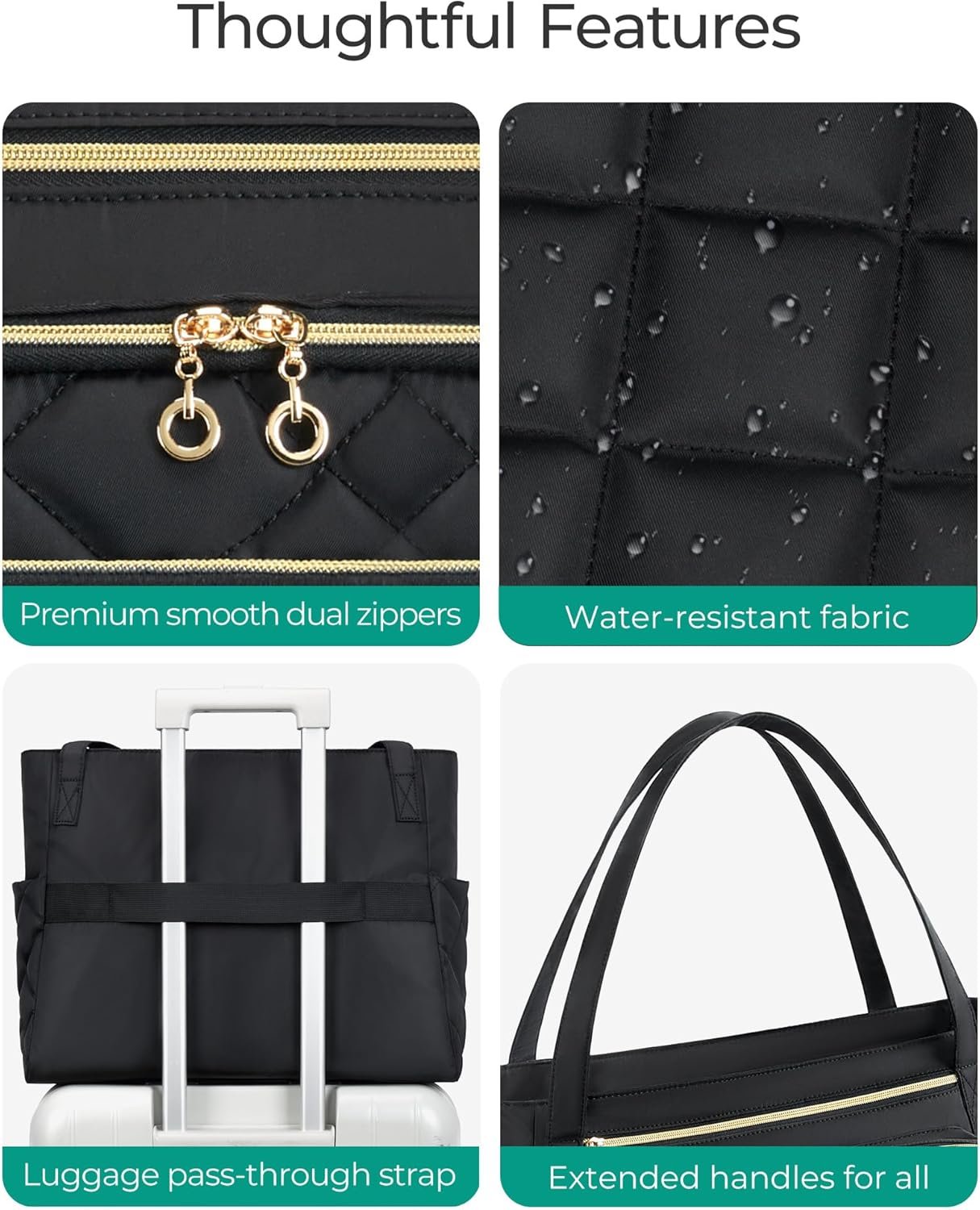 BAGSMART Teacher Tote Bag for Women 15.6in Quilted with Insulated Pocket & Nurse Bag Features (Black) - Image 7