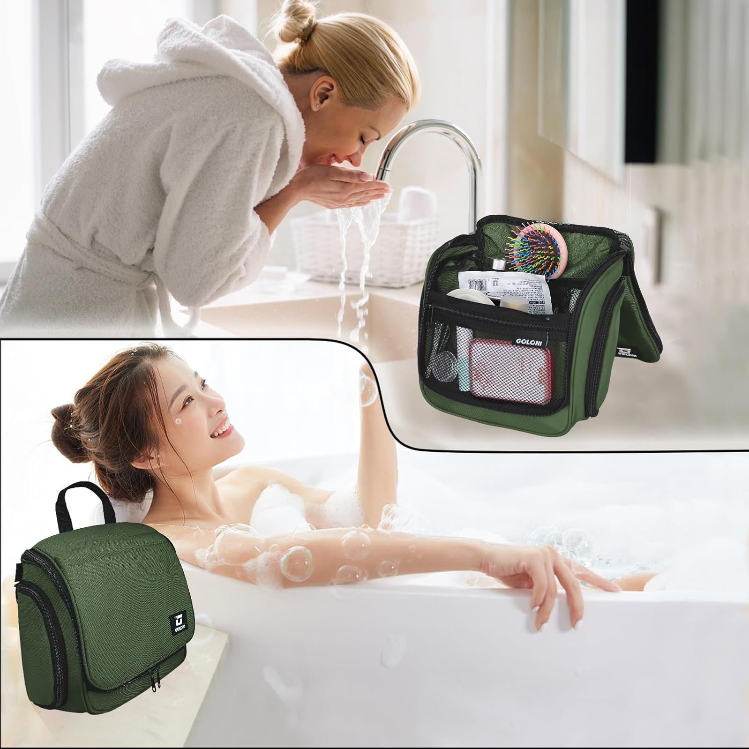 Goloni 10-Compartment Hanging Travel Toiletry Bag for Men & Women - Large Makeup & Toiletries Organizer with Smooth Zippers,XXL Swivel Metal Hook - Perfect for Travel, Camping, and Daily Use - Image 7