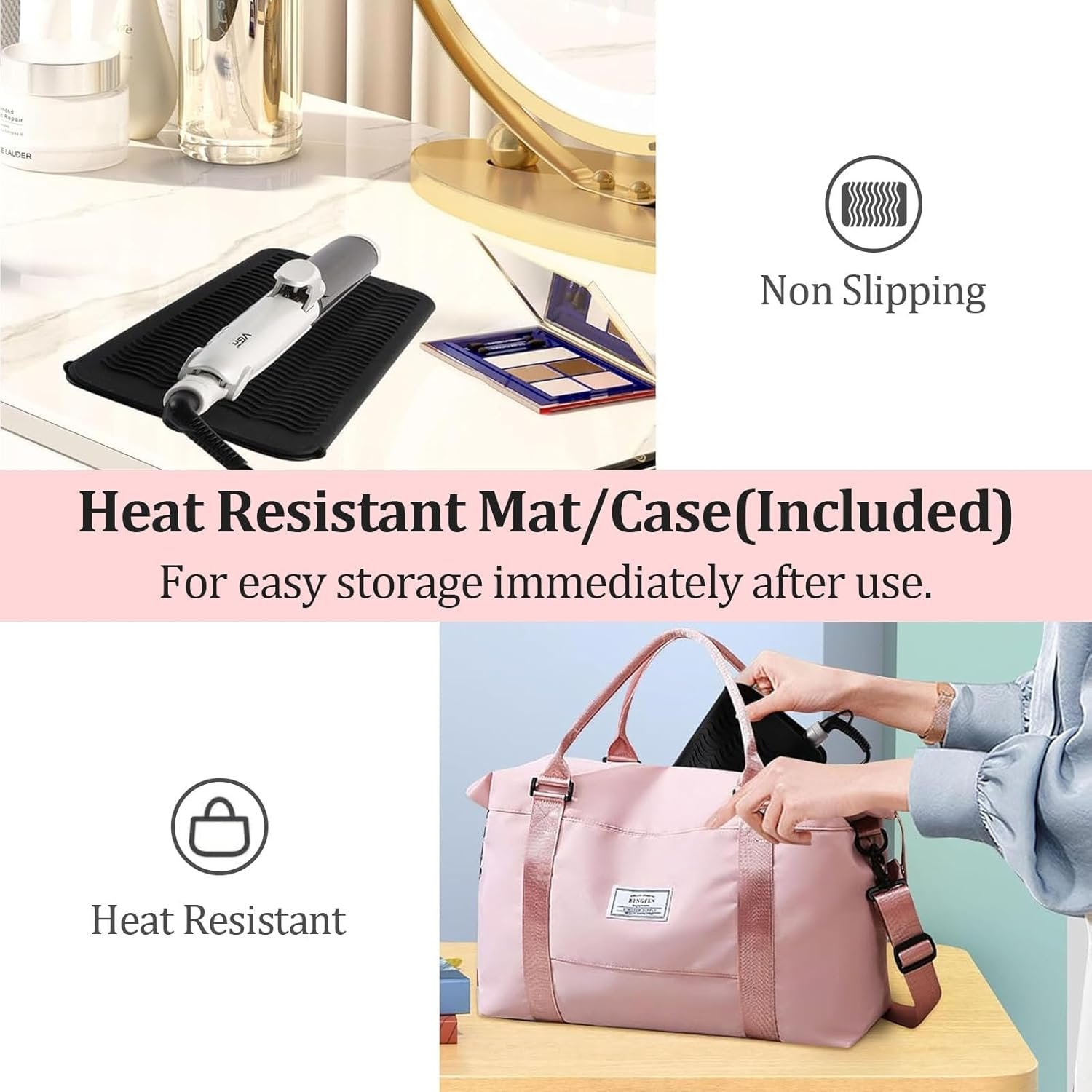 VGR Dual Voltage(100~250V) Travel Curling Iron with European Plug Adapter for International Travel, Europe Travel Essentials for Women, European Travel Must Haves - Image 5