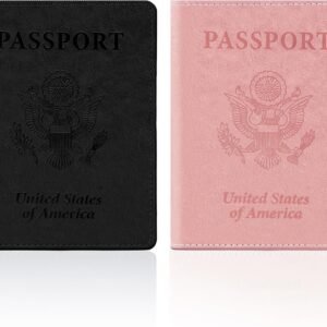 2 Pack Passport Holder for Travel, Passport Cover for Women Men, Leather Passport Holder Book Cover Case Bag Wallet Travel Document Holder Cruise Ship Study Abroad Essentials Must Haves(Black+Rose)