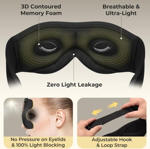 2-Pack 3D Sleep Mask with Bluetooth Headphones, Sleep Headphones, Bluetooth Sleep Eye Mask with Adjustable Hook and Loop, Ultra-Thin Stereo Speakers Perfect for Men/Women Sleeping Gifts - Image 2