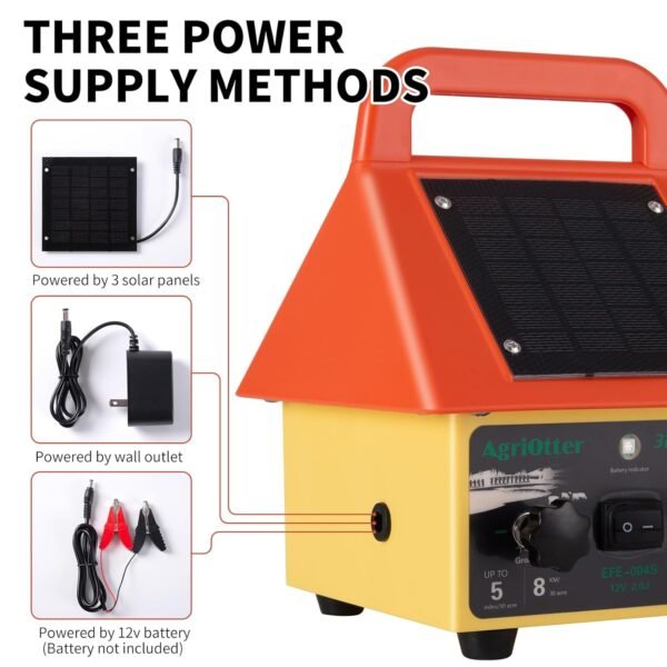 3-in-1 Electronic Fence Energizer Charger Solar/BatteryAC Powered Waterproof Design for Livestock Wildlife Control & Property Protection - Image 2