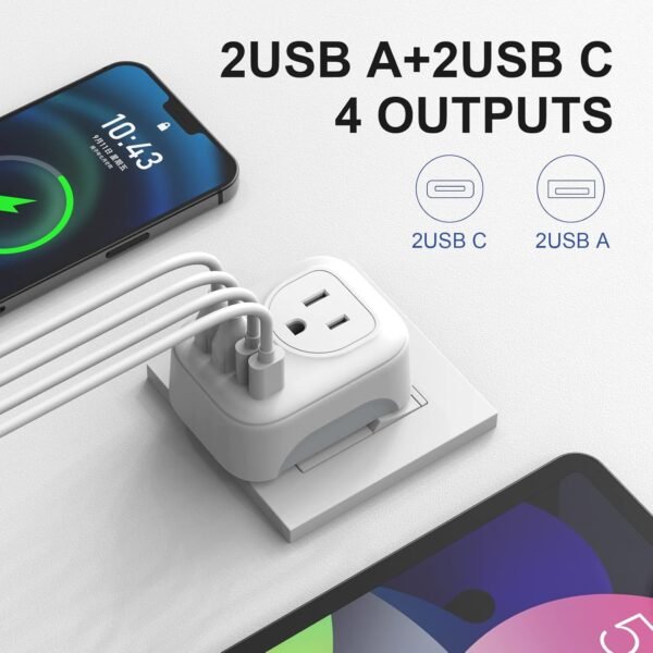 2 Pack European Travel Plug Adapter, VYLEE International Travel Adapter with 2 Outlets 4 USB Ports(2 USB C), 6 in 1 Type C Travel Essentials Charger for US to Most of Europe EU Italy Spain France - Image 8