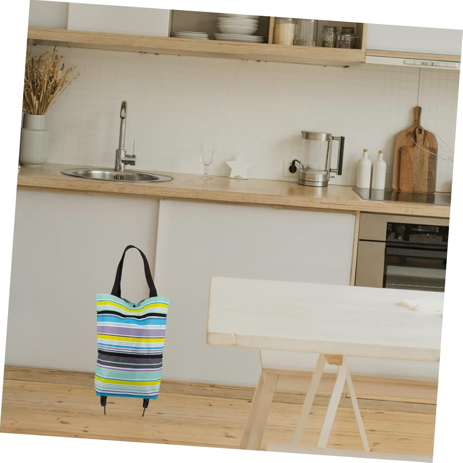 Foldable Grocery Shopping Trolley Bag with Adjustable Handle Large Capacity Market Bag with Wheels for Groceries Laundry and Books Portable Collapsible Shopping Cart Tote - Image 9