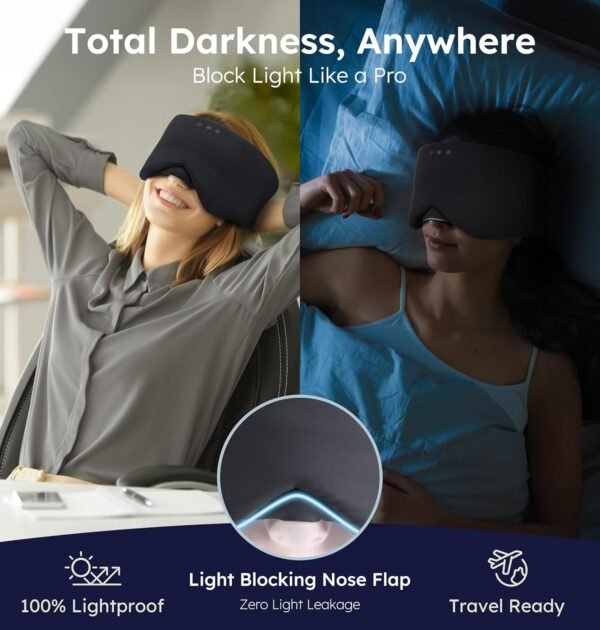Luxury Bluetooth 5.4 Sleep Mask for Adults - Ice Fiber Cooling & HD Sound, 100% Light Blocking Adjustable Eye Cover for Travel & Side Sleepers - Soft Sleep Headphones with 10H Playtime - Image 4