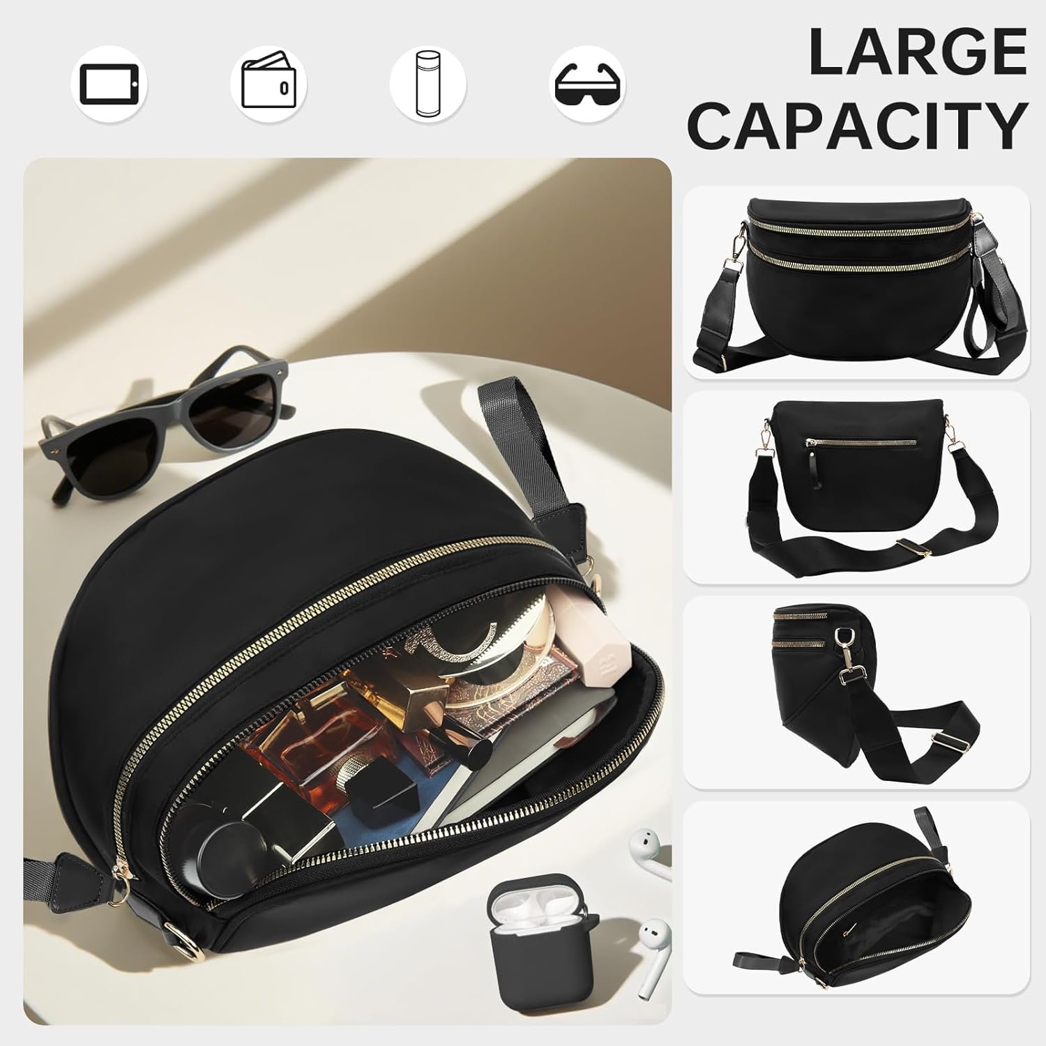 Cross Body Bag for Women Checkered Crossbody Bags Bum Bag for Women Fanny Packs for Girls Small Nylon Checkered Purse Trendy Shoulder Pouch for Womens (Black, One Size) - Image 6