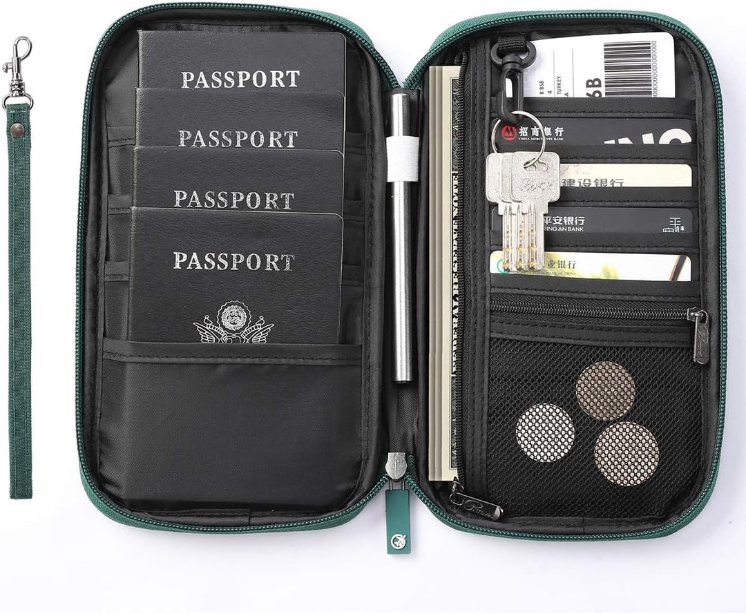 VanFn RFID Travel Passport Wallet, Family Passport Holder, Trip Document Organizer P.Travel Series (Nylon - Green) - Image 3