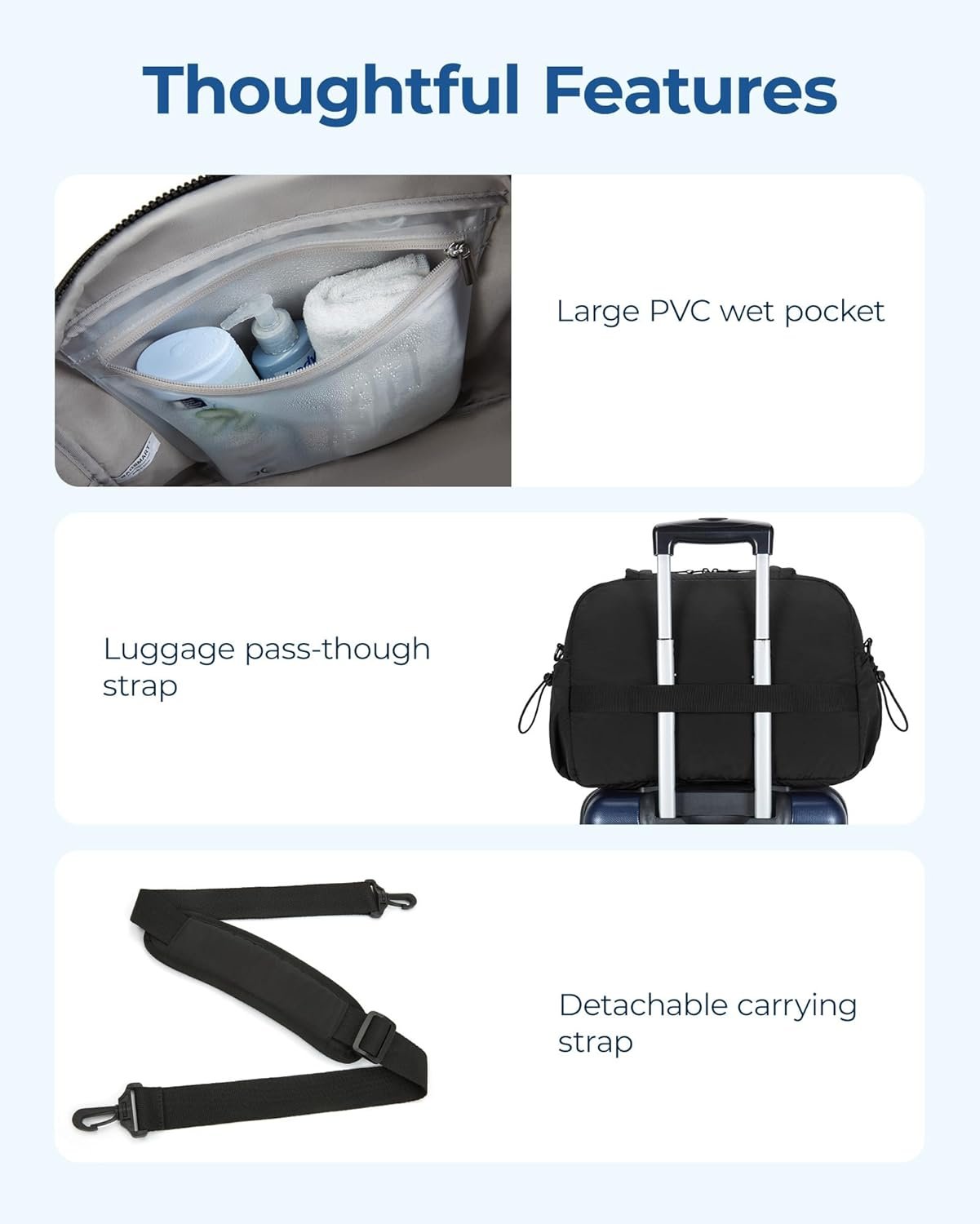 BAGSMART Gym Bag for Women, Duffle Bag for Travel with Wet Pocket, Lightweight Carry on Weekender Duffel, Water Resistant - Image 7