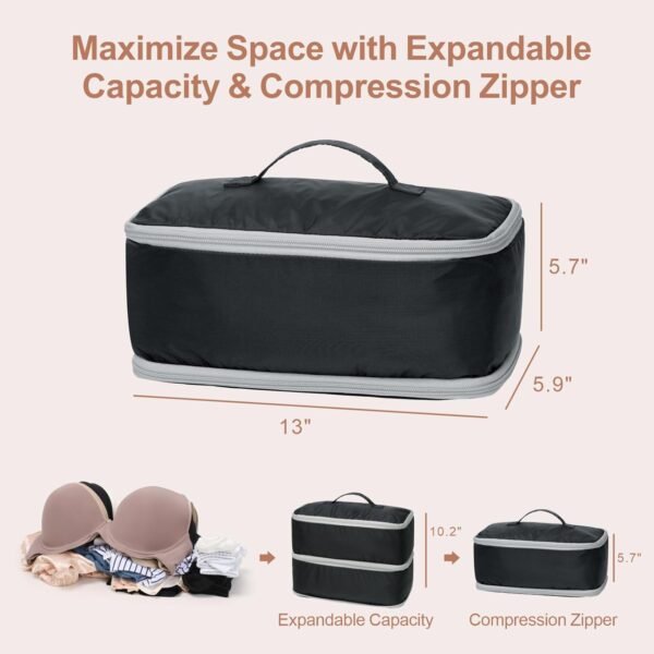 Cambond Travel Underwear Organizer Bag - 4-in-1 Double Layer Lightweight Bra Organizer, Portable Expandable Compression Packing Cubes Travel Packing Organizers, Underwear Storage Bag for Women - Image 4