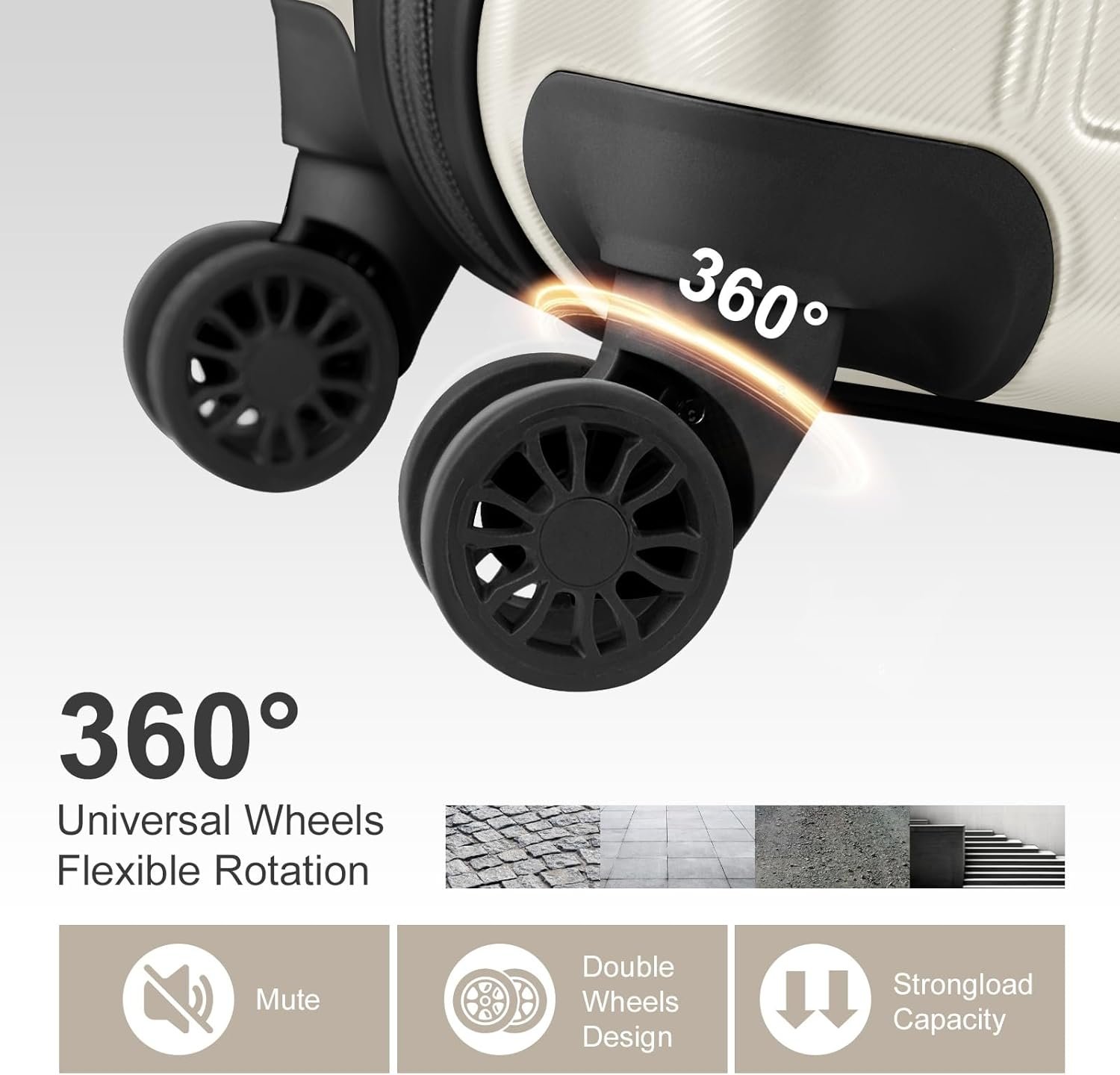 Karl home Expandable Carry on Luggage Airline Approved, 2 Piece Hardshell Luggage Set with TSA Lock & Spinner Wheels, 20" Hardside Suitcase with 14" Cosmetic Case for Women Men Traveling, White - Image 7