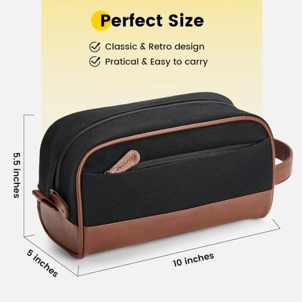 Vorspack Travel Toiletry Bag - Canvas Toiletry Bag for Men Water Resistant Skincare Bag Dopp Kit for Bathroom Toiletries Accessories Gifts - Black - Image 2