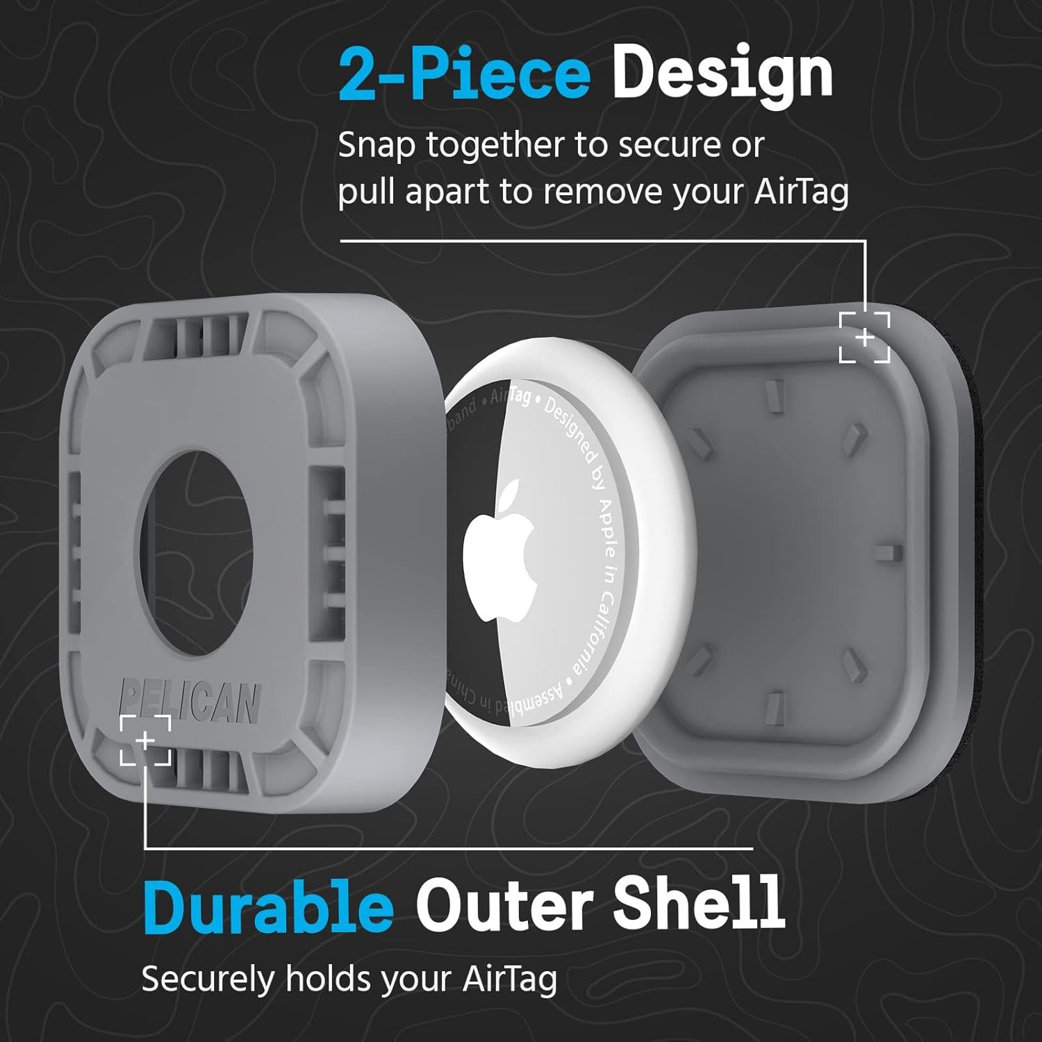 Pelican Protector 4-Pack AirTag Holder - Air Tag Case with 3M Adhesive Sticker - Rugged Shockproof AirTag Cover - Hidden Air Tag Holder Stick On Mount for Travel Luggage Bike Car Remote - Grey - Image 3