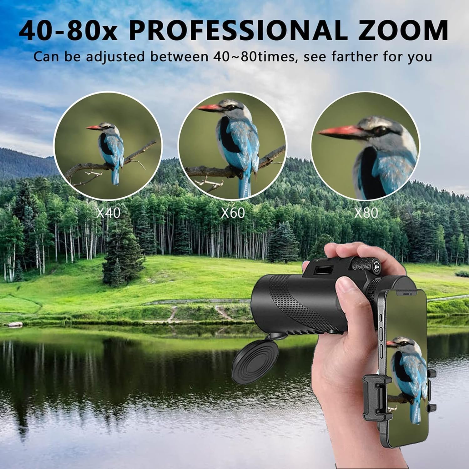 Monocular-Telescope 80x100 High Powered Monoculars High Definition for Adults High Powered with Smartphone Adapter Telescope Hunting Wildlife Bird Watching Travel Camping Hiking-Black - Image 5