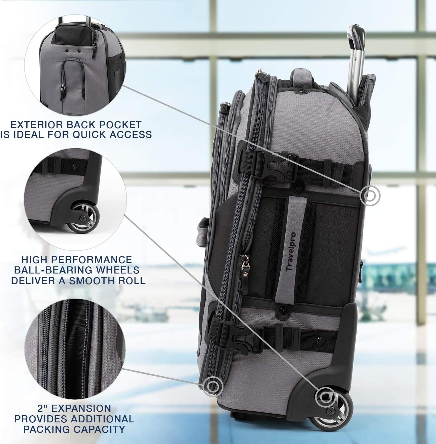 Travelpro Bold Softside Expandable Carry on Rollaboard Luggage, Carry on 22-Inch, Grey/Black - Image 4