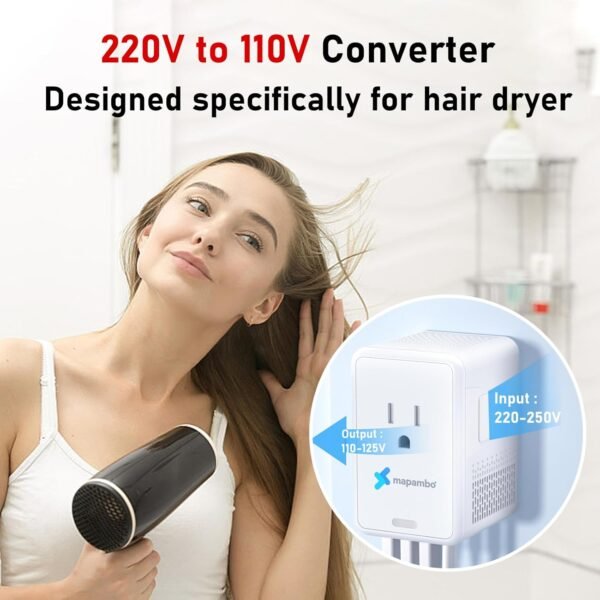 Mapambo Upgraded 220V to 110V Voltage Converter US to Europe Travel Adapter for Hair Dryers with Fast Charging International Universal Travel Adapter with 3 USB A and 1 USB C - Image 2