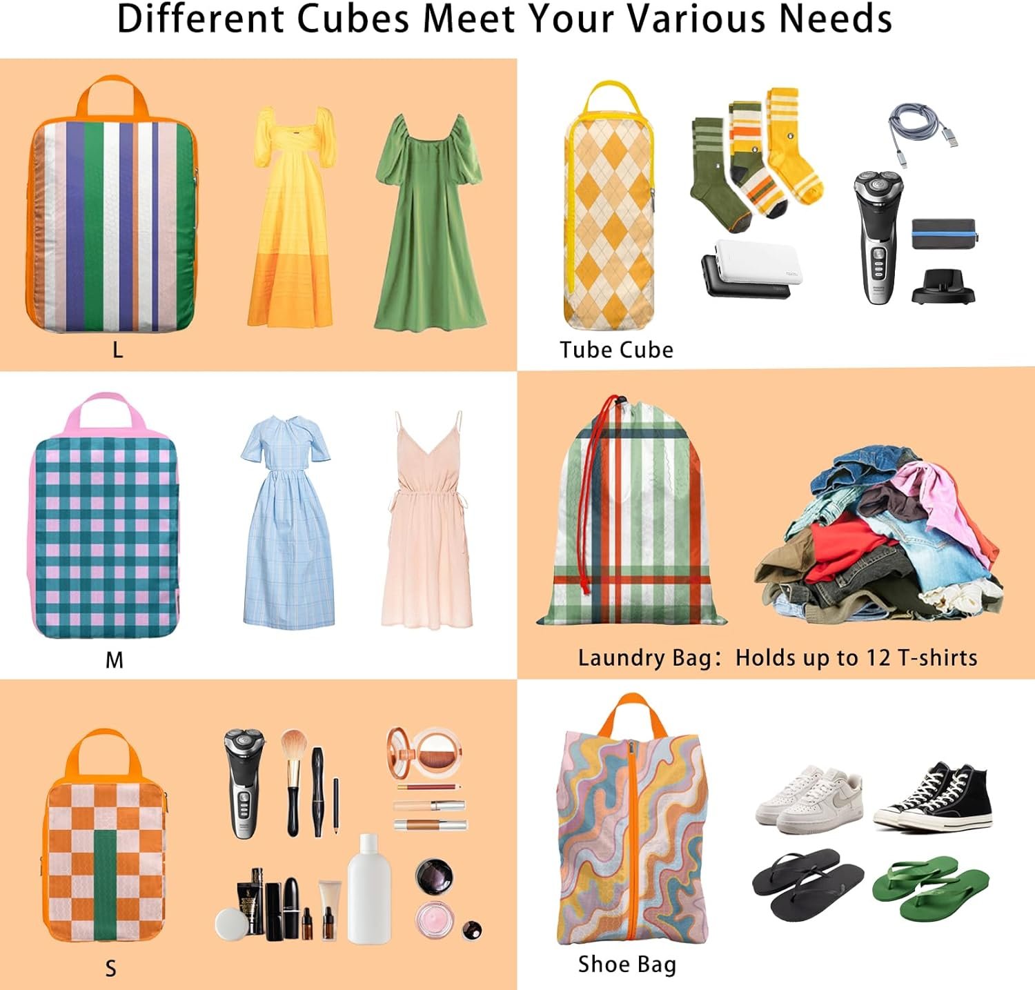 6 Pcs Compression Packing Cubes, Packing Cubes for Travel, Waterproof Luggage Organizer Bags Set, Cute Packaging Cubes for Women Kids Backpack Carry-Ons - Image 6