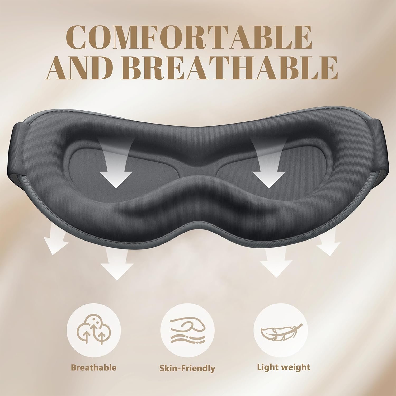 Sleep Mask for Men Women - 100% Blackout Eye Masks for Sleep, Zero Pressure 3D Sleeping Mask, Adjustable Light Blocking Eye Cover Blindfold for Travel, Nap, Night Work, Office - Gray - Image 6