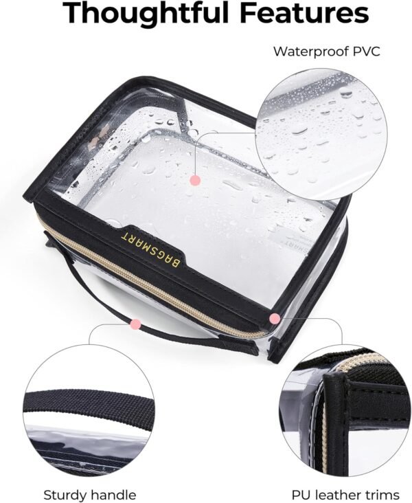 BAGSMART TSA Approved Toiletry Bag, Clear Travel Toiletry Bag, Makeup Cosmetic Pouch Bag for Women Quart Size Compliant Bag Organizer for Travel Essentials (Black Pack of 1,) - Image 5