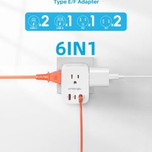2 Pack Type E F Plug Adapter, 20W Germany France Travel Power Adapter with 3 USB Ports(2 USB C) 4 Outlets, South Korea Outlet Adapter for US to Europe EU Spain Iceland Greece Paris German French Korea