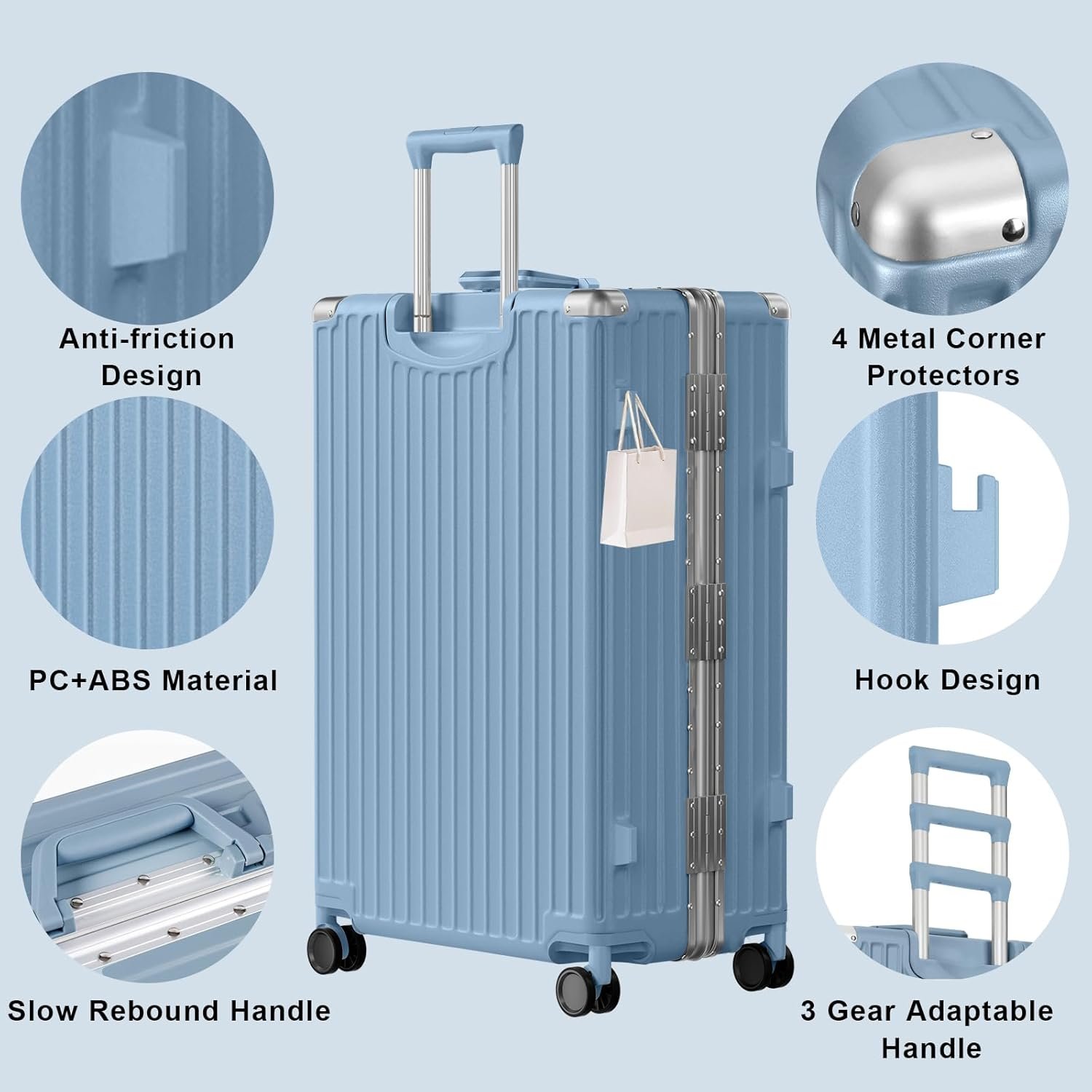 AnyZip Carry On Luggage PC+ABS Aluminum Frame Zipperless Luggage Hard Shell Suitcase with TSA Lock Double Spinner Wheels 20 Inch Haze Blue - Image 3