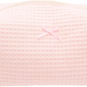 Cozy Makeup Bag Travel Cosmetic Bag for Women Soft Toiletry Bag Aesthetic Makeup Organizer Portable Large Zipper Pouch for Skincare Beauty Accessories Brushes Waffle Check Light Pink