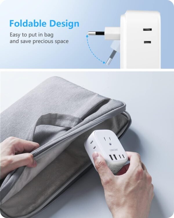 2 Pack European Travel Plug Adapter, LENCENT US to Europe Type-C Foldable Power Plug with 4 Outlets 4 USB Ports (2 USB C), Power Adaptor for USA to EU Euro Iceland Spain Italy France Germany Greece - Image 2