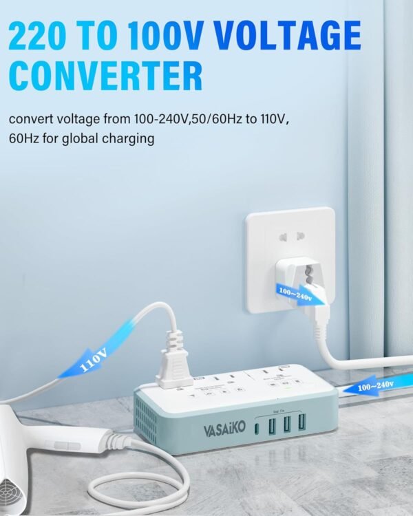 220V to 110V Voltage Converter US to Europe, 2000W Max International Power Converter with 4 USB Charging, Power Converter for European with Travel Plug Adapter - Image 8
