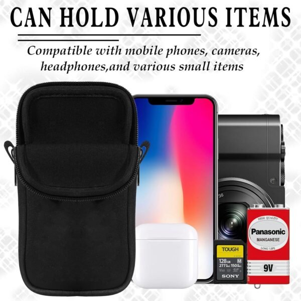Phone Sock 2 Layers,Waterproof Neoprene Pouch with Strap, Universal Shock & Impact Resistant Bag for Smartphone, Compact Phone Sleeve Case fit to 7" for Travel Hiking, Gift for Men Women, Black - Image 3
